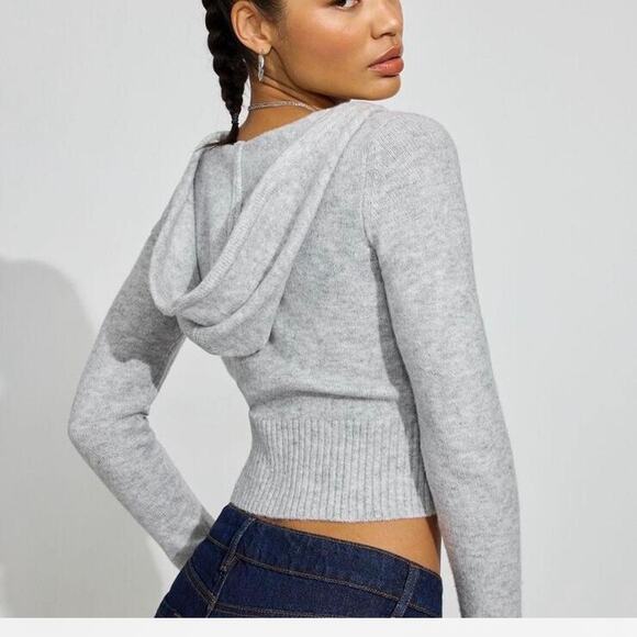 NWT Garage Grey Knit Zip Up Spongy Hoodie - Picture 3 of 4